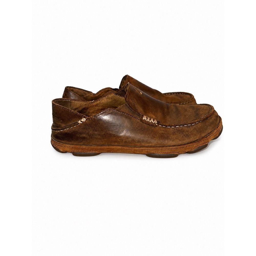 Olukai Moloa Men's Casual Leather Slip-On Shoes Brown Size 8.5 M